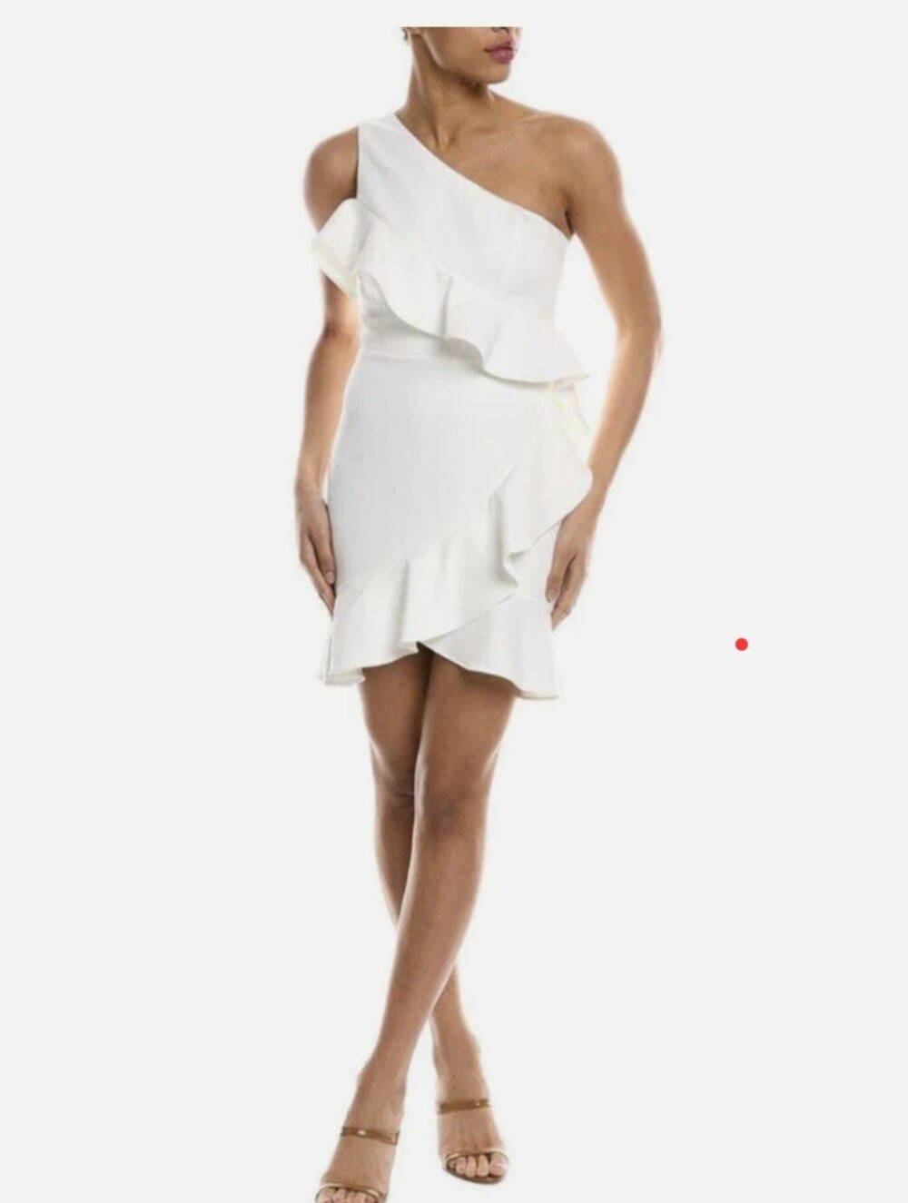 BCBGMaxAzria One-Shoulder White Ruffle Dress